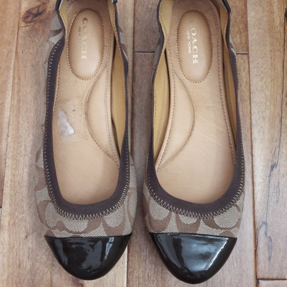 Coach Women's Brown Flats with Black Toe